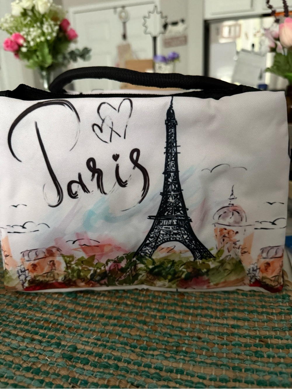 Paris Eiffel Tower Printed Cosmetic Bag - White, lunch tote, or just tote.